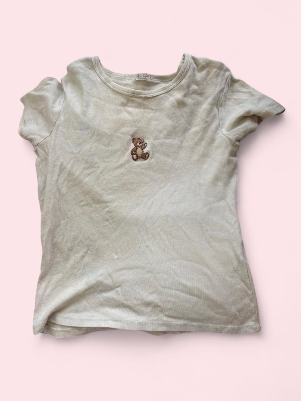 Brandy Melville Cream Short Sleeve Tee with Teddy Embroidery